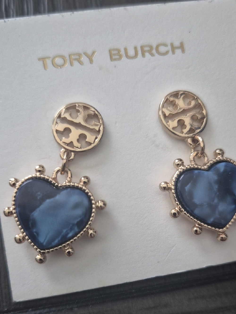 Tory Burch Silver-Tone Earrings with Blue Heart Drops
